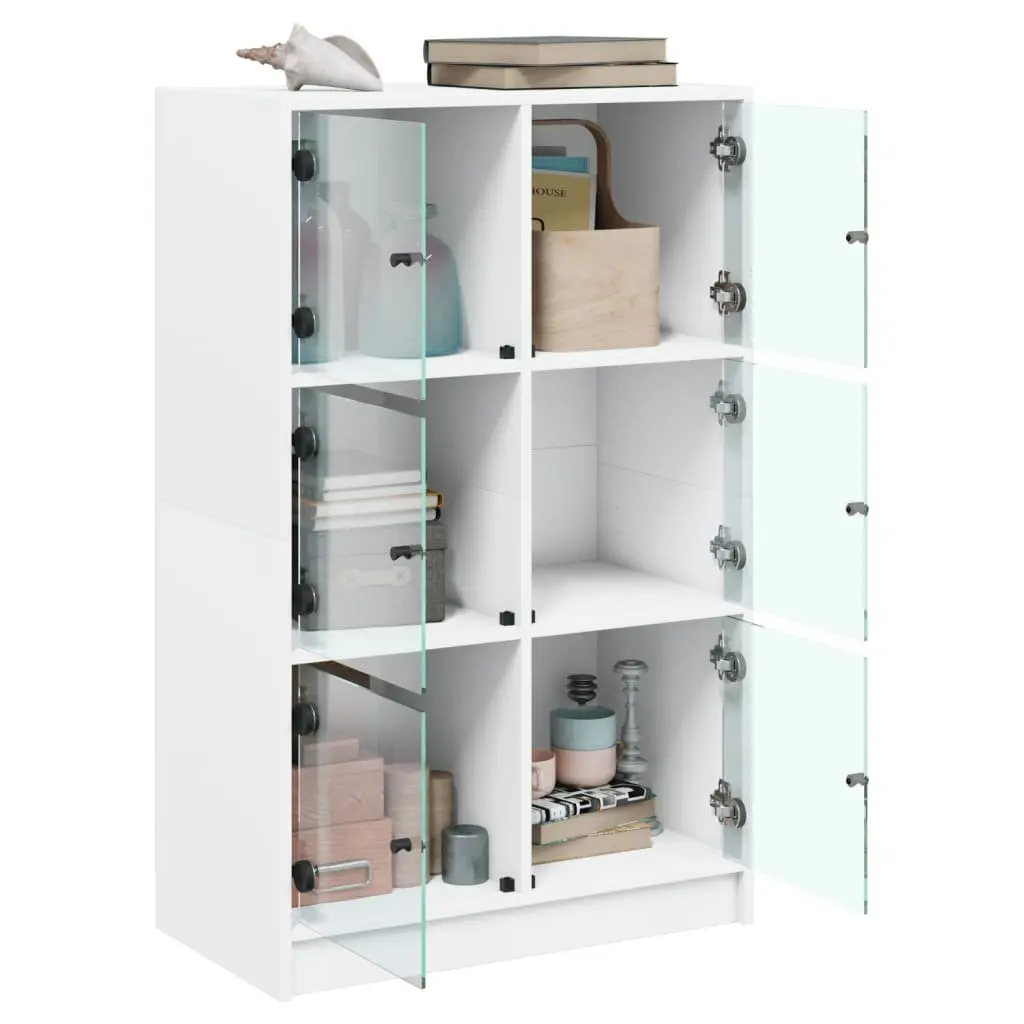 White Highboard Storage Cabinet with Doors Engineered Wood Tall Buffet Sideboard