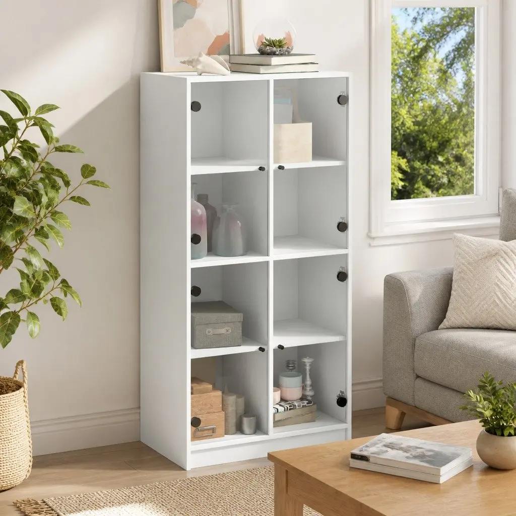White Highboard Storage Cabinet with Shelves