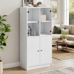 White Engineered Wood Highboard Storage Cabinet