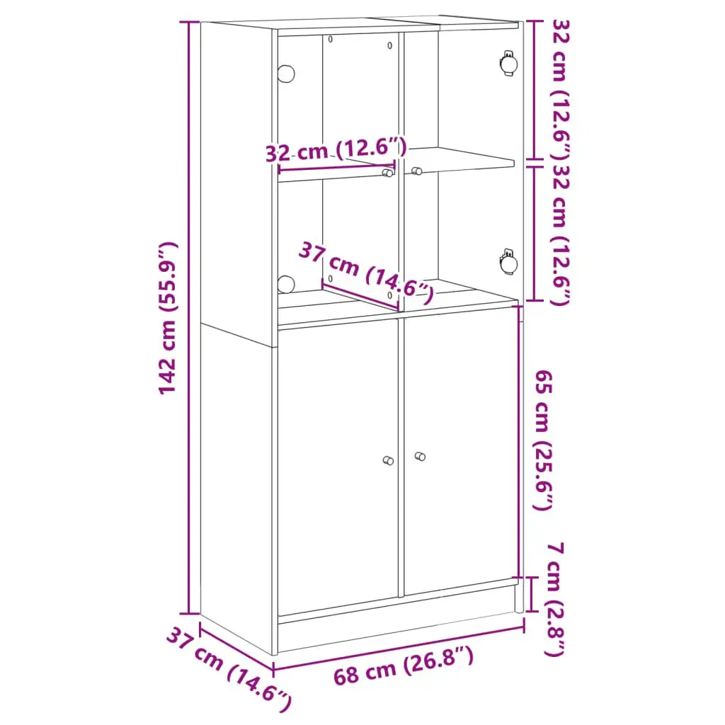 Highboard Storage Cabinet White Engineered Wood 68x37x142cm with Doors