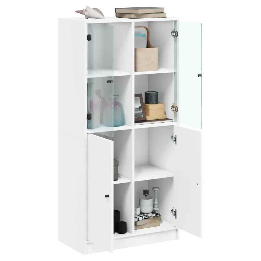 Highboard Storage Cabinet White Engineered Wood 68x37x142cm with Doors