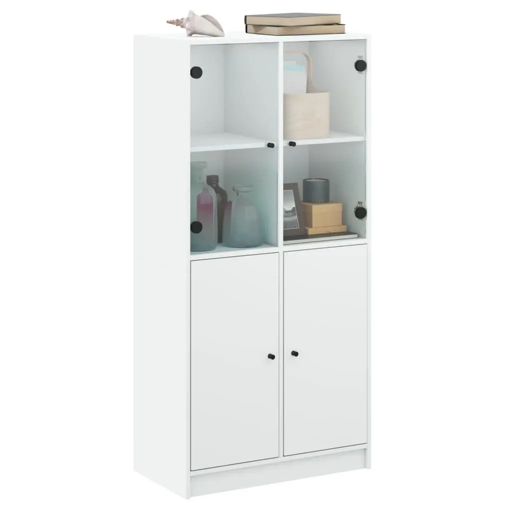 Highboard Storage Cabinet White Engineered Wood 68x37x142cm with Doors