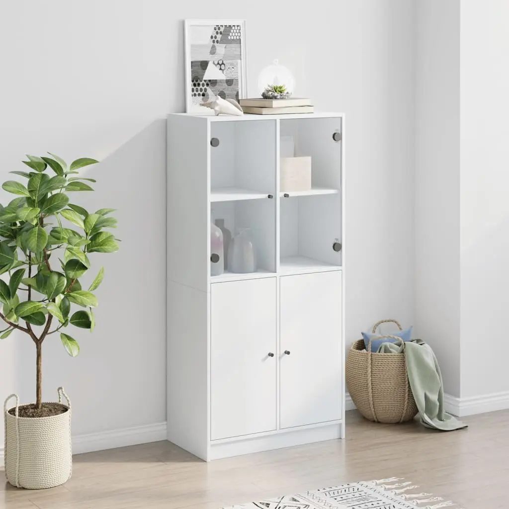Highboard Storage Cabinet White Engineered Wood 68x37x142cm with Doors