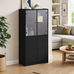 Elegant Black Highboard Storage Cabinet 68x37x142cm