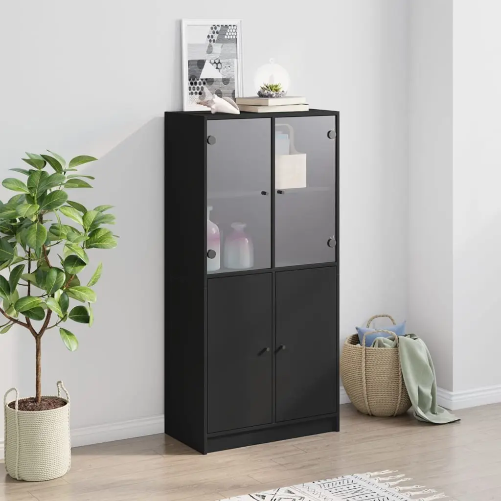 Black Highboard Storage Cabinet 68x37x142cm