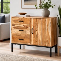 Brown Solid Acacia Wood Sideboard Cabinet 88x30x73cm