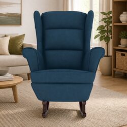 Elegant Blue Velvet Wingback Rocking Chair