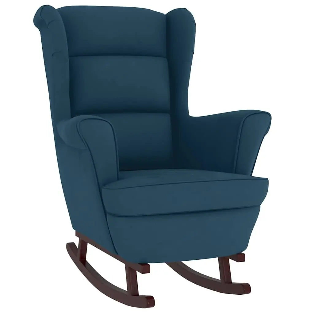 Rocking Chair Wingback Soft Velvet Upholstery Blue Padded Foam Solid Wood Legs