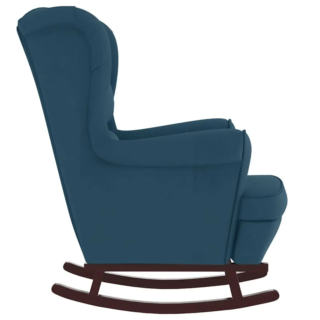 Rocking Chair Wingback Soft Velvet Upholstery Blue Padded Foam Solid Wood Legs