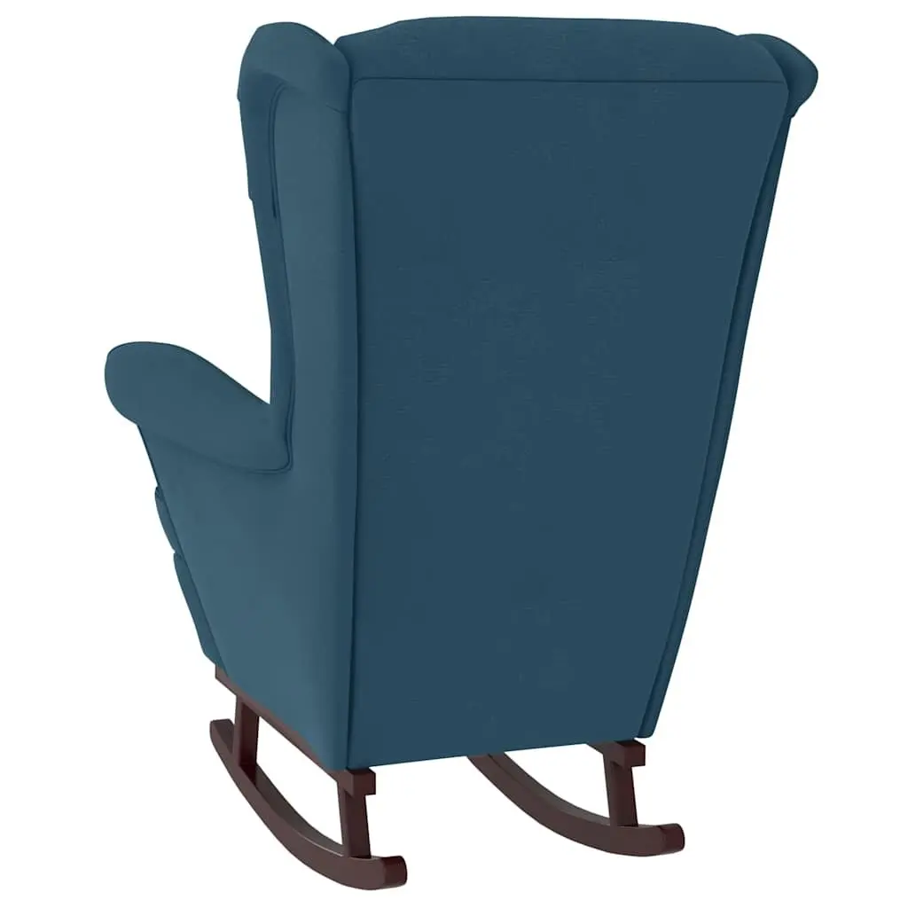 Rocking Chair Wingback Soft Velvet Upholstery Blue Padded Foam Solid Wood Legs