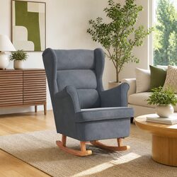 Elegant Grey Velvet Wingback Rocking Chair