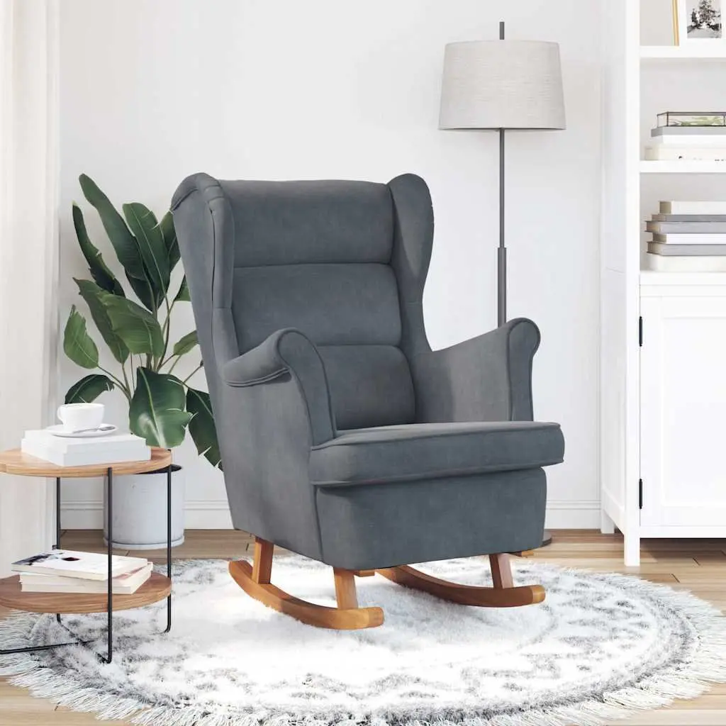 Grey Velvet Wingback Rocking Chair