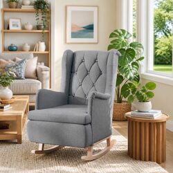 Grey Upholstered Rocking Armchair for Living Room