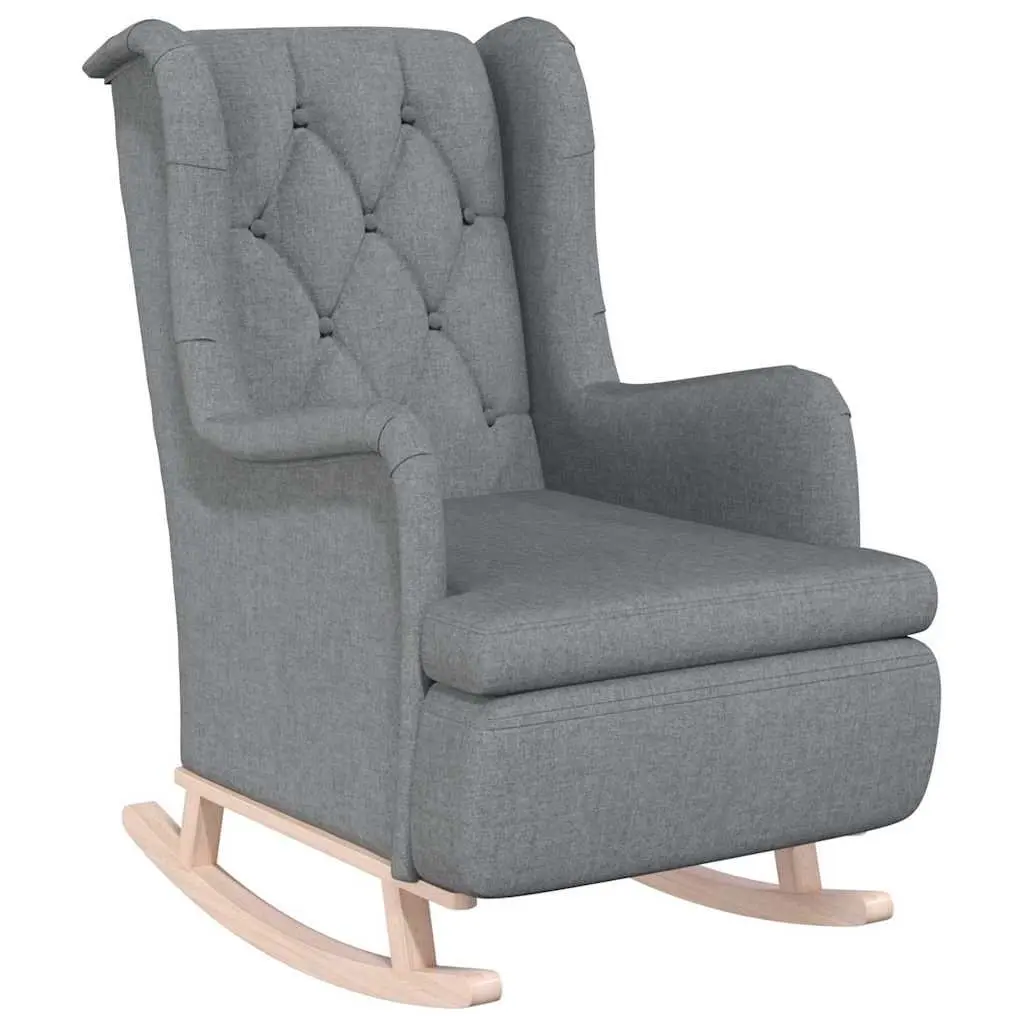 Rocking Armchair Grey Soft Fabric Padded Foam Upholstered Rubber Wood Legs