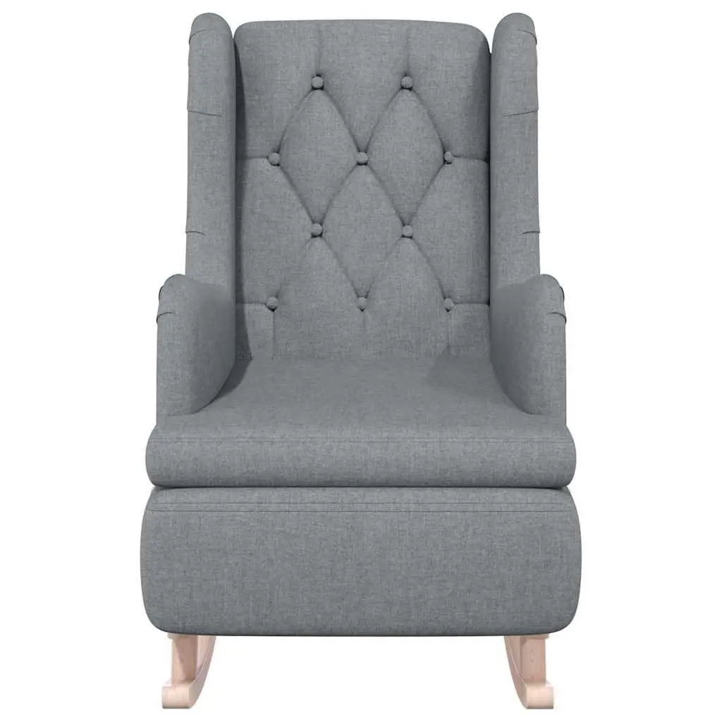 Rocking Armchair Grey Soft Fabric Padded Foam Upholstered Rubber Wood Legs