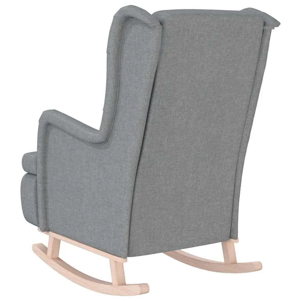 Rocking Armchair Grey Soft Fabric Padded Foam Upholstered Rubber Wood Legs