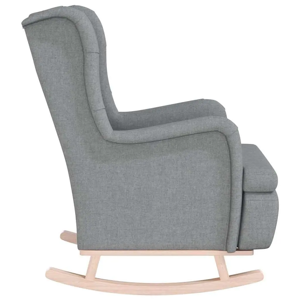 Rocking Armchair Grey Soft Fabric Padded Foam Upholstered Rubber Wood Legs