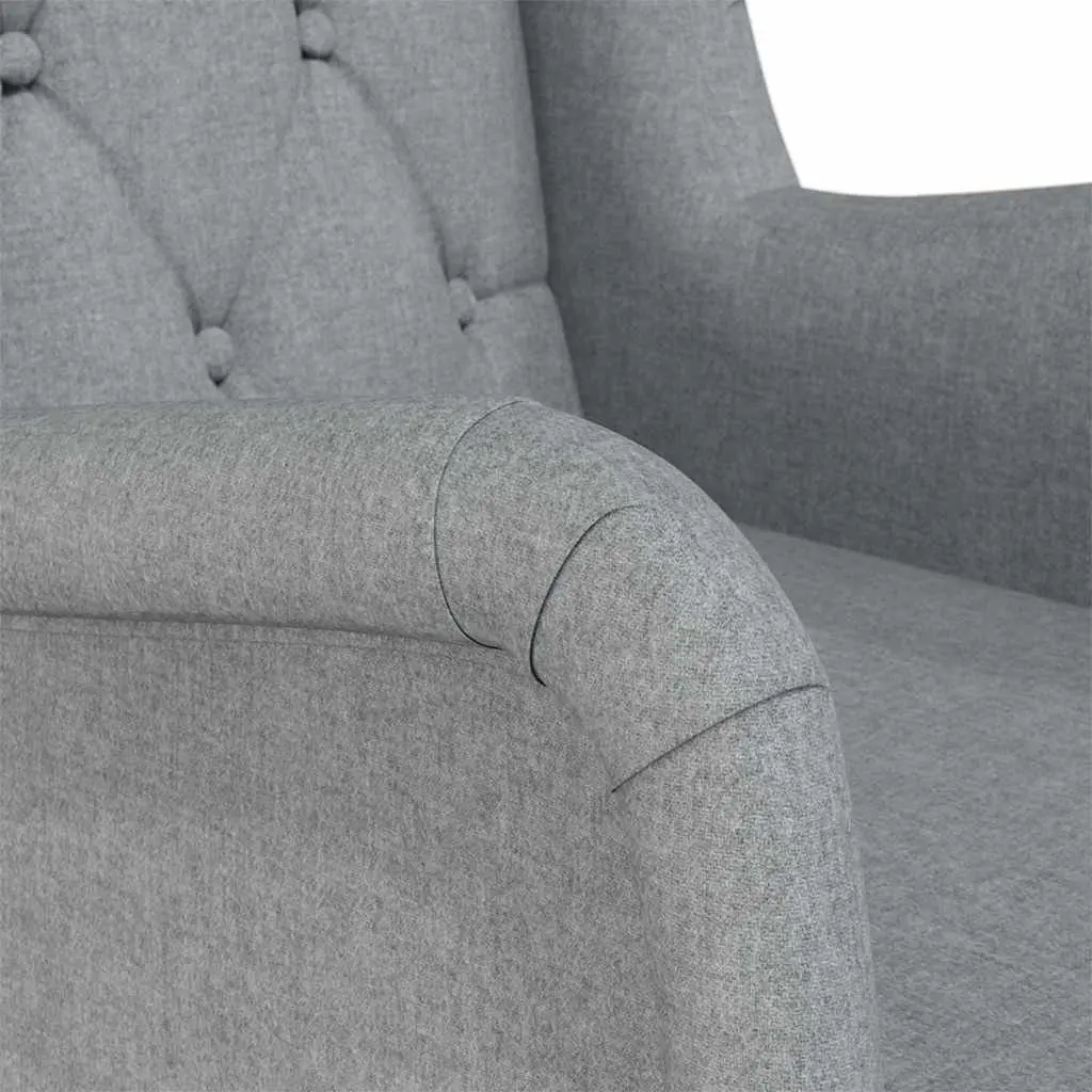 Rocking Armchair Grey Soft Fabric Padded Foam Upholstered Rubber Wood Legs