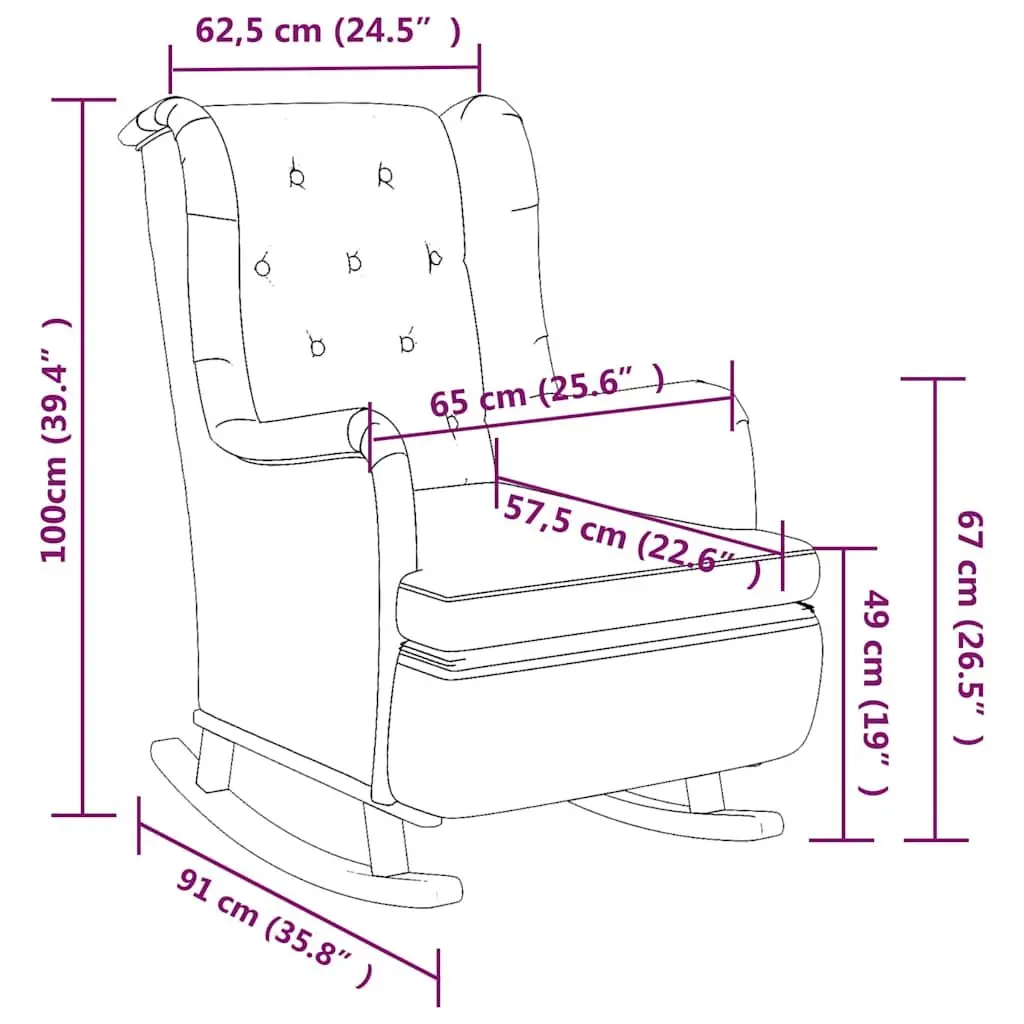 Rocking Armchair Grey Soft Fabric Padded Foam Upholstered Rubber Wood Legs