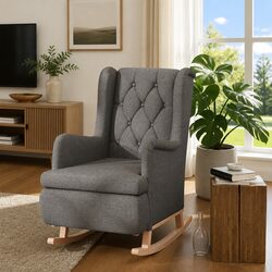 Grey Fabric Armchair with Rocking Legs for Living Rooms