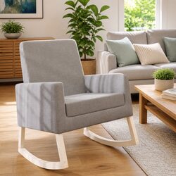 Comfortable Grey Fabric Upholstered Rocking Chair