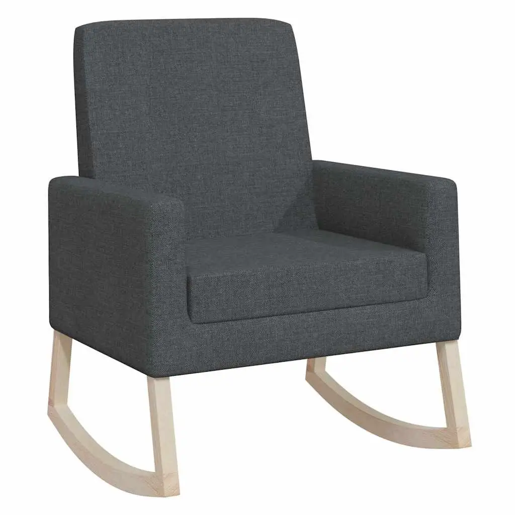Grey Fabric Rocking Chair with Wooden Armrests