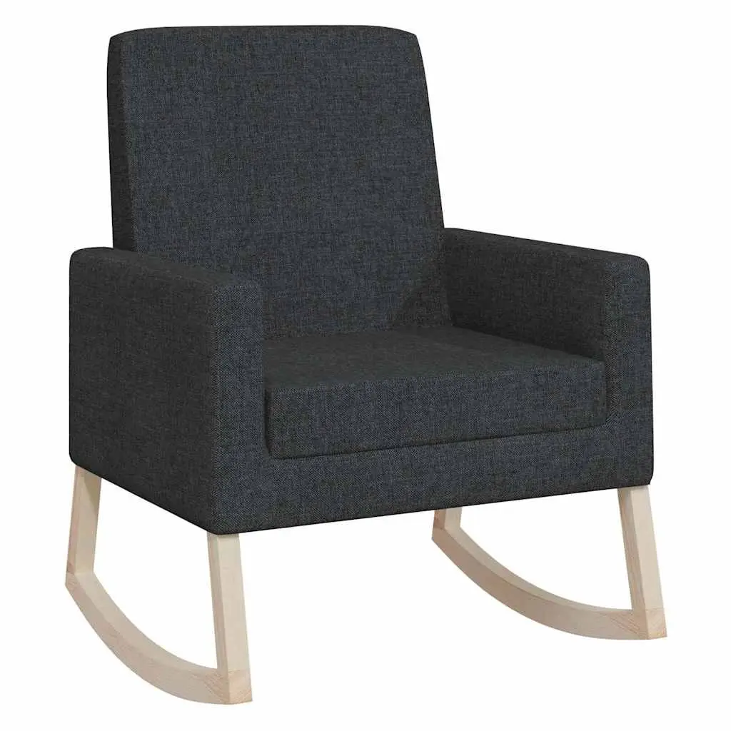 Rocking Chair Black Fabric Upholstered Armrest Wooden Frame