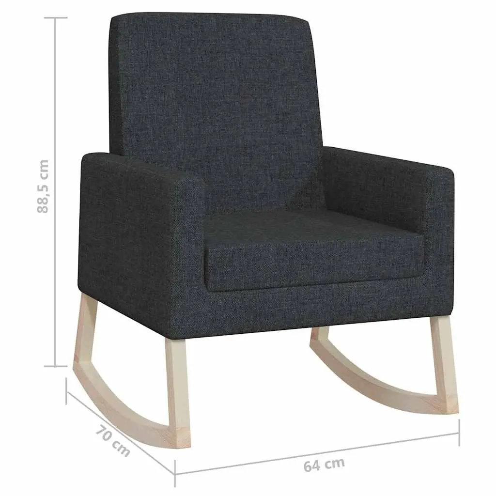 Rocking Chair Black Fabric Upholstered Armrest Wooden Frame