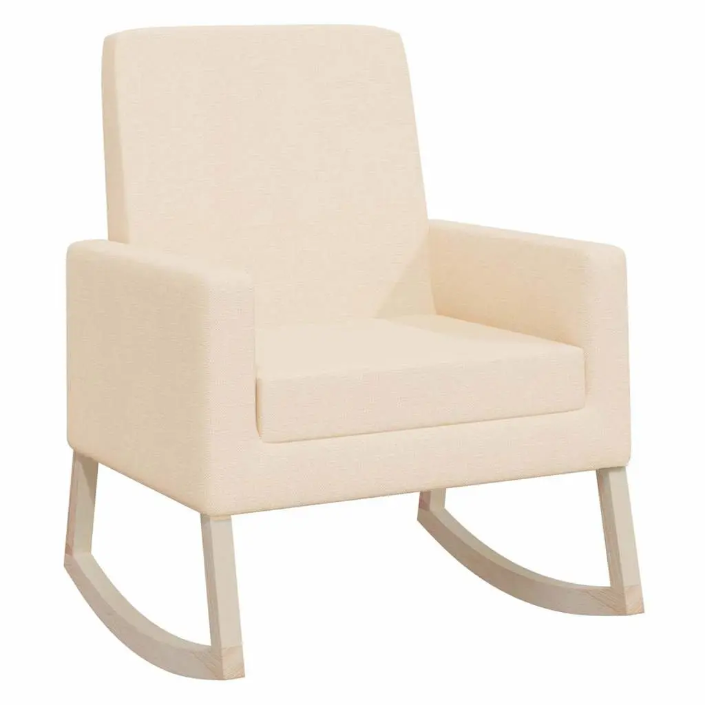 Armchair Cream Upholstered Rocking Chair Wooden Frame Fabric Seat