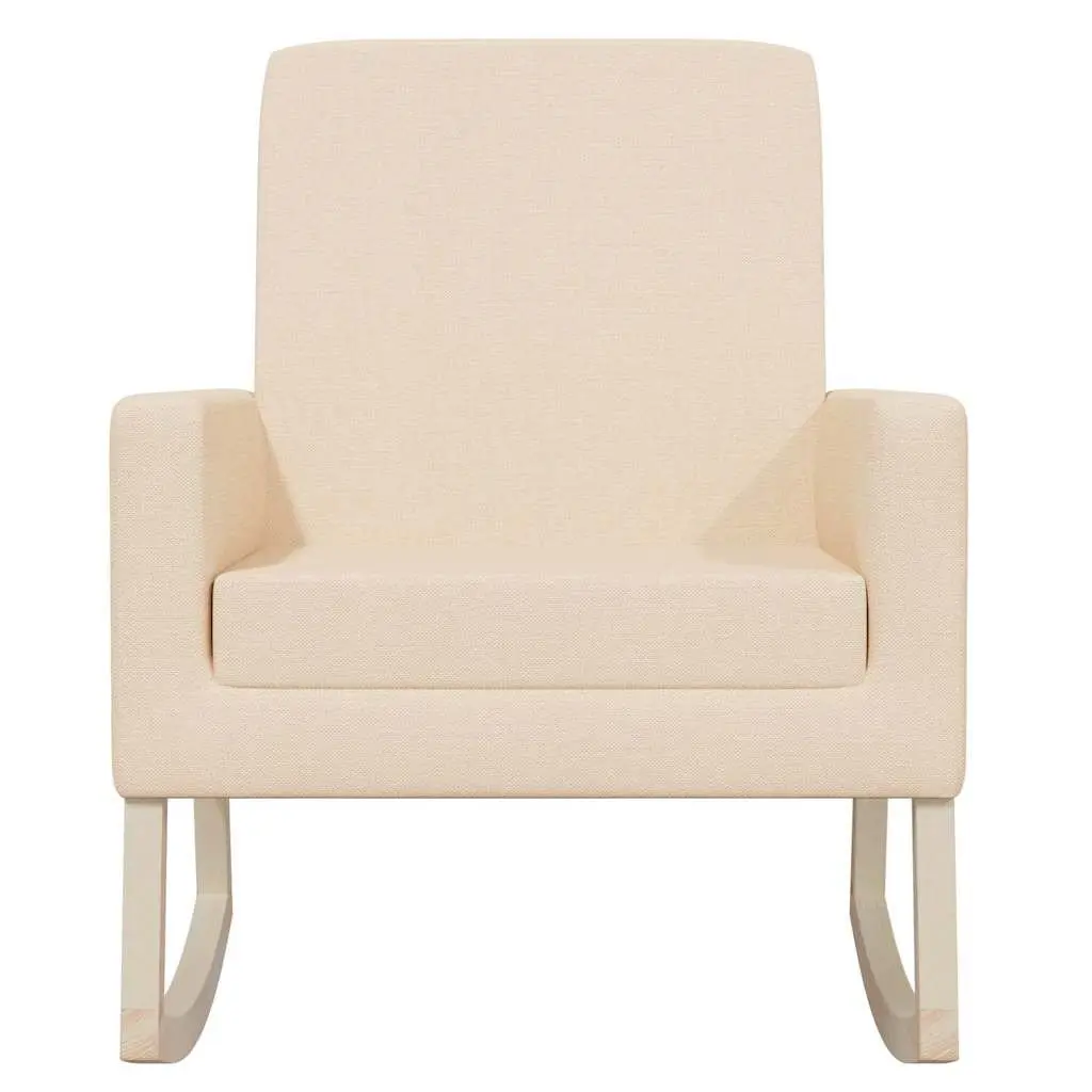 Armchair Cream Upholstered Rocking Chair Wooden Frame Fabric Seat