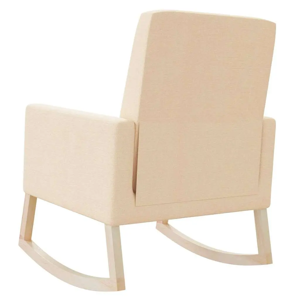 Armchair Cream Upholstered Rocking Chair Wooden Frame Fabric Seat