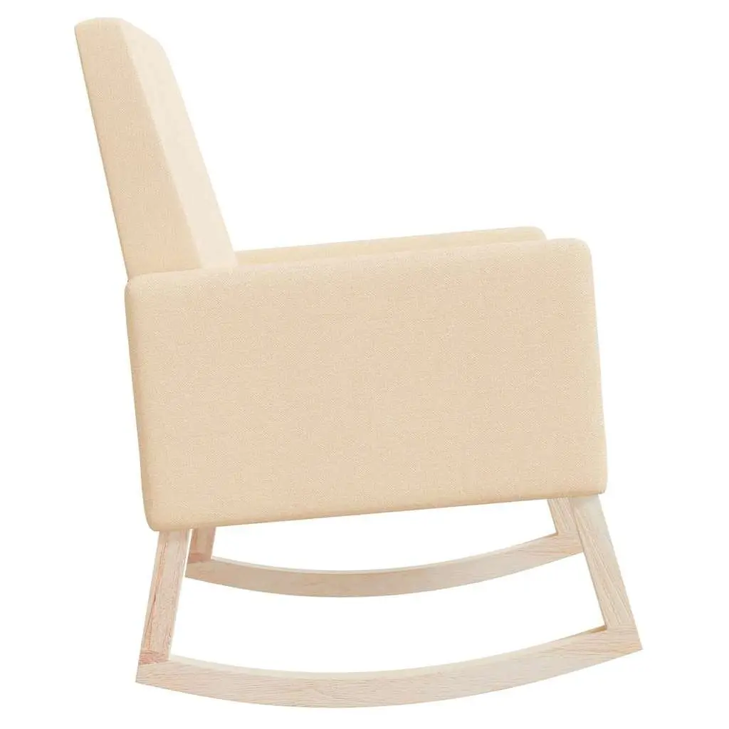Armchair Cream Upholstered Rocking Chair Wooden Frame Fabric Seat