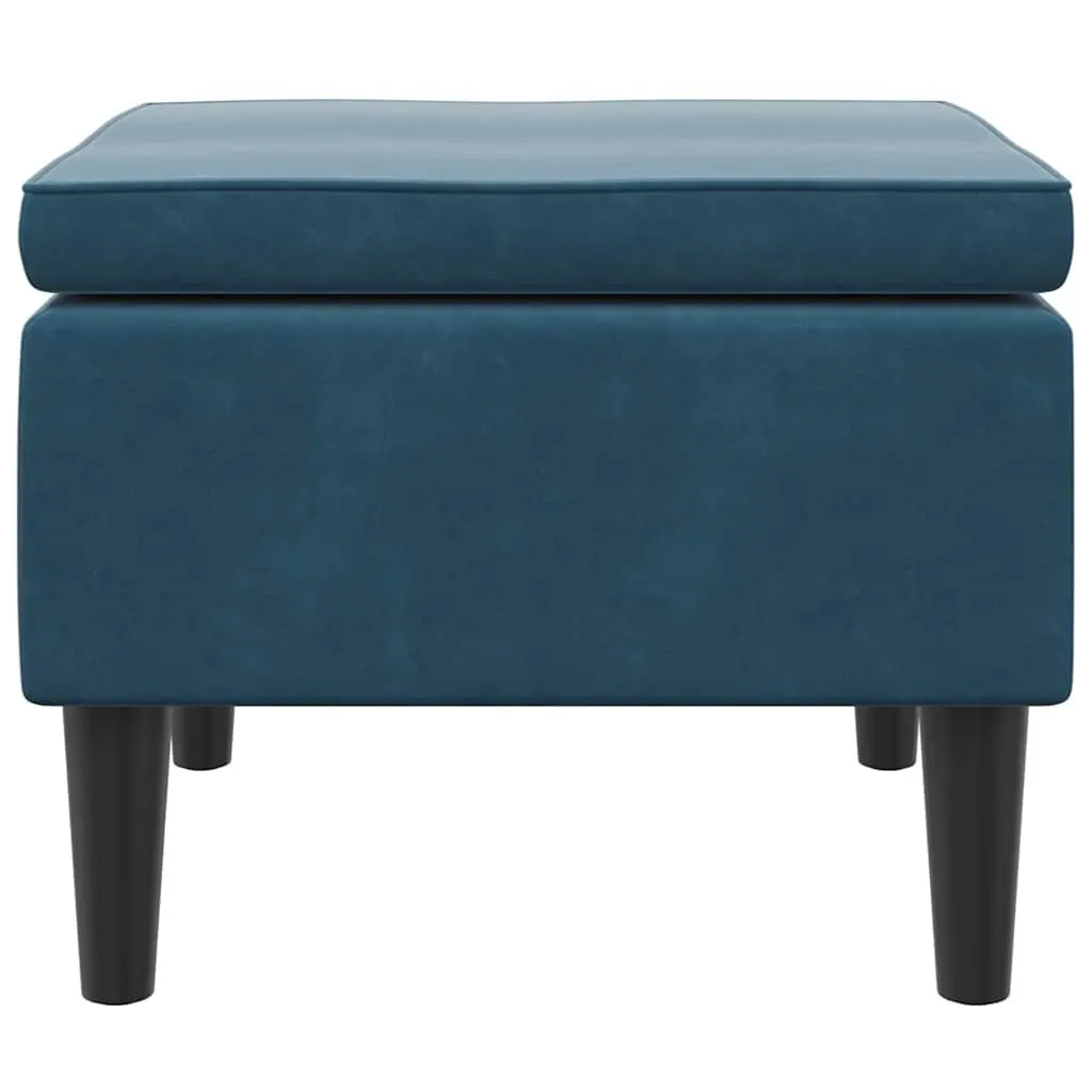 Blue Velvet Stool Compact Padded Seat Wooden Legs