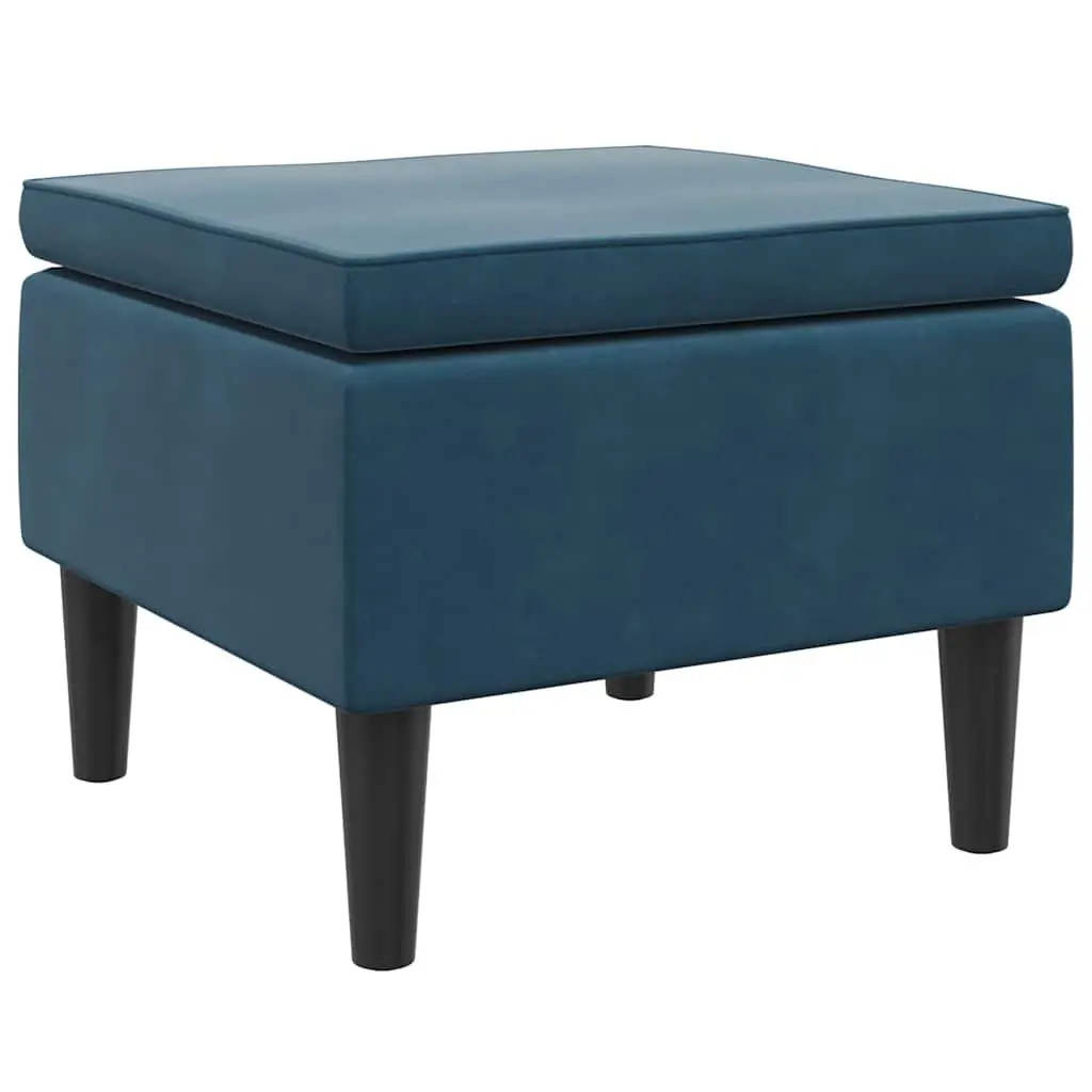 Blue Velvet Stool Compact Padded Seat Wooden Legs