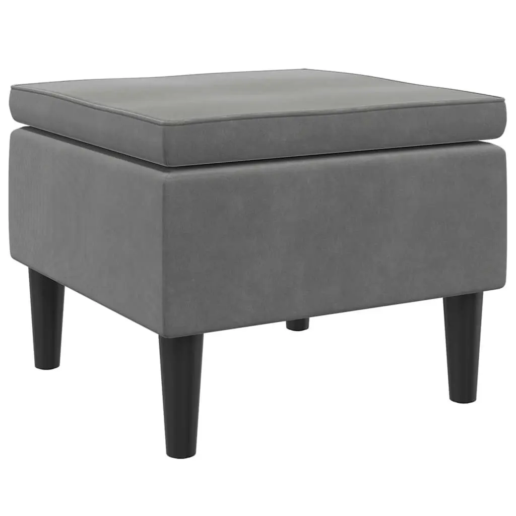 Dark Grey Velvet Ottoman with Wooden Legs and Soft Padding