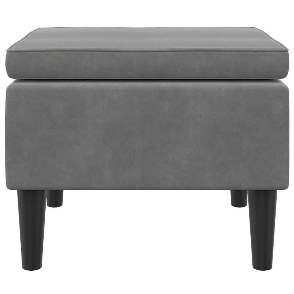 Dark Grey Velvet Ottoman with Wooden Legs and Soft Padding