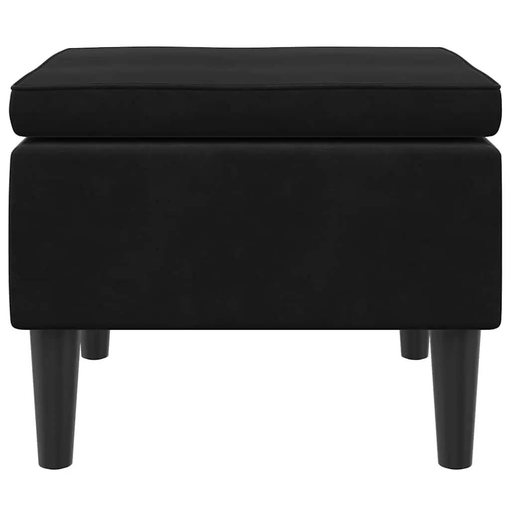 Black Velvet Stool with Wooden Legs