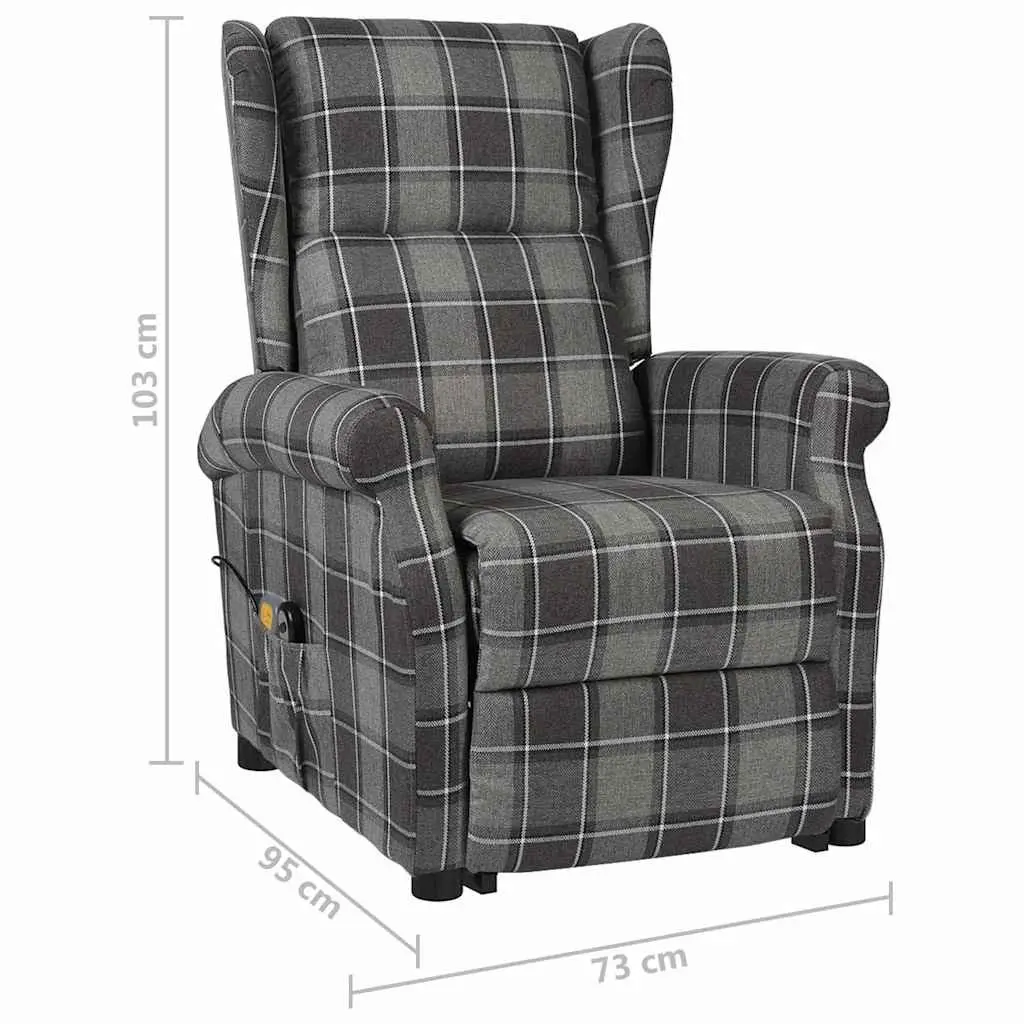 Electric Massage Chair Grey Fabric Recliner Stand Up Lift Function 6 Massage Points