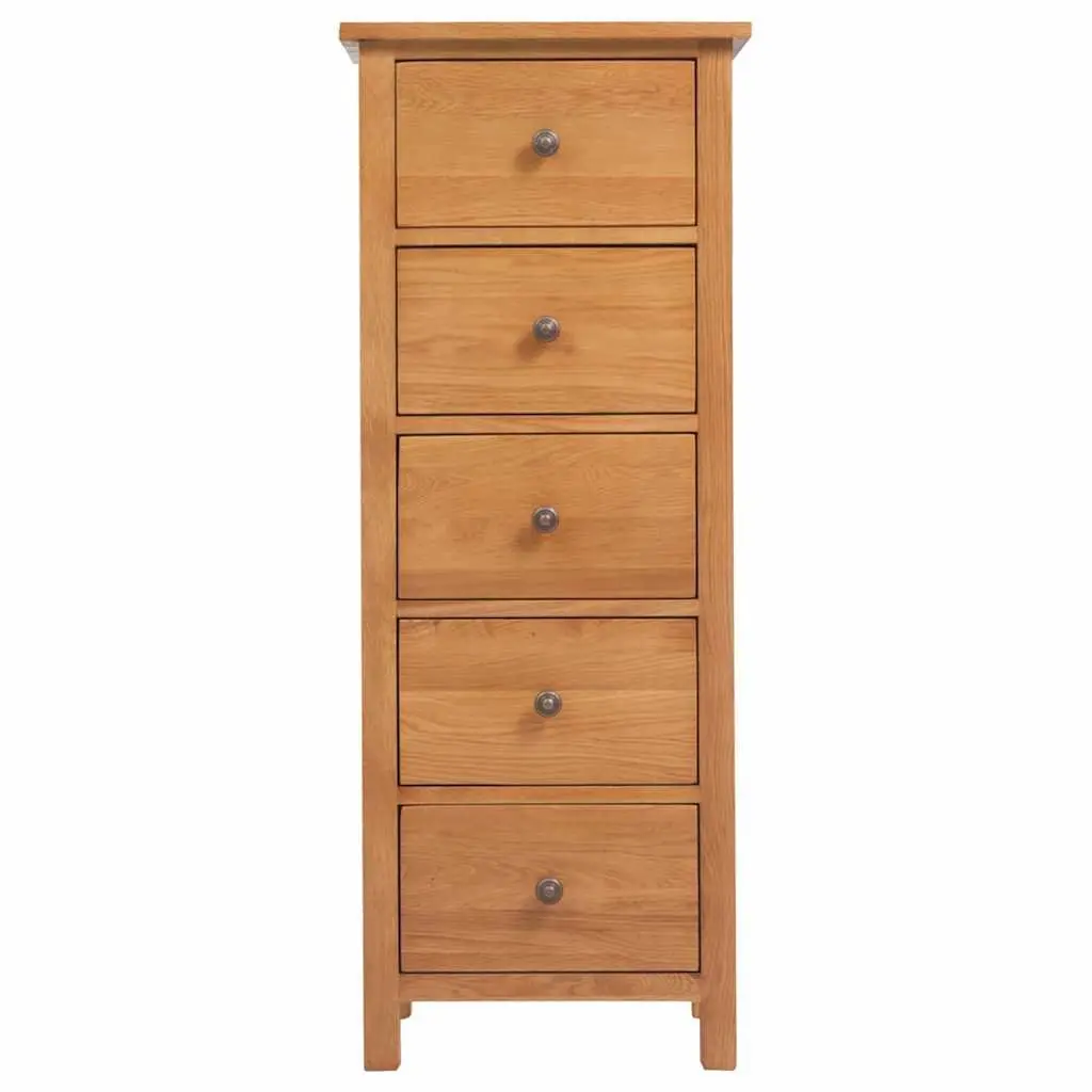Tall Chest of Drawers Solid Oak Wood 45x32x110 cm 5 Drawer Storage Cabinet
