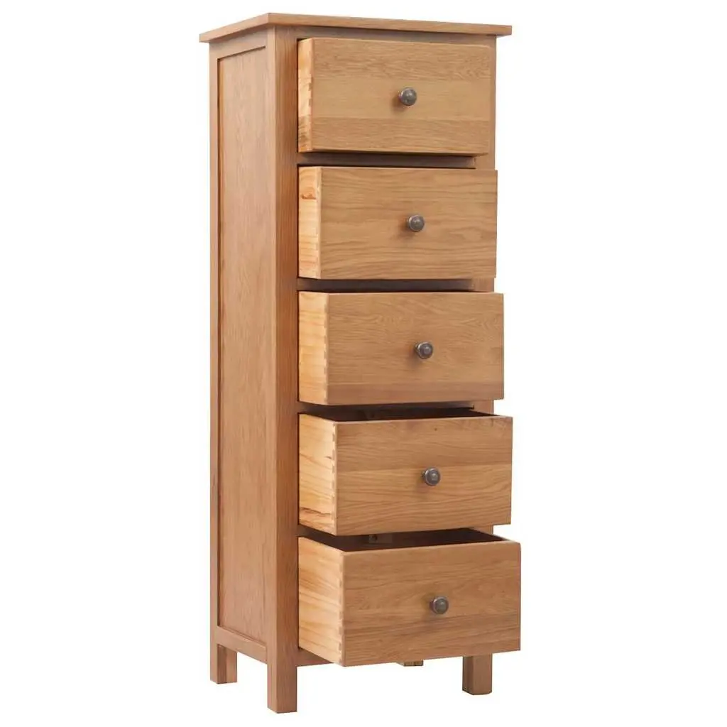 Tall Chest of Drawers Solid Oak Wood 45x32x110 cm 5 Drawer Storage Cabinet
