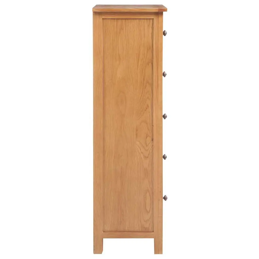 Tall Chest of Drawers Solid Oak Wood 45x32x110 cm 5 Drawer Storage Cabinet