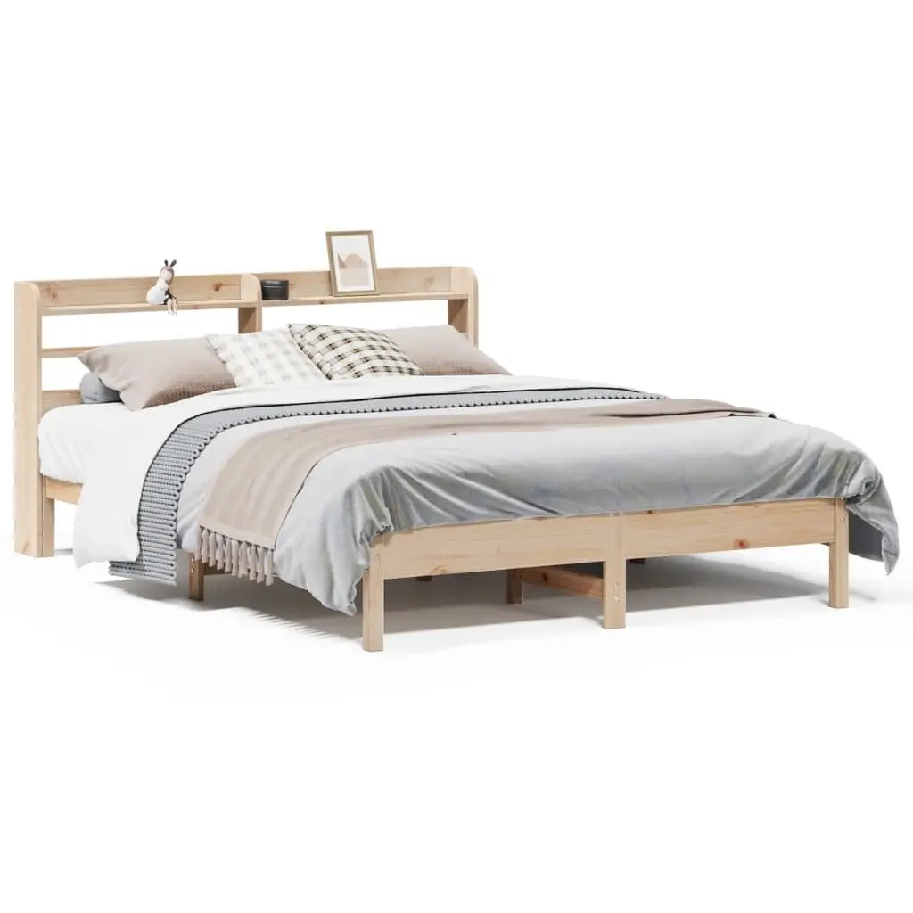 Bed Frame 150x200cm Solid Wood Pine Slatted Base Headboard Storage Shelves
