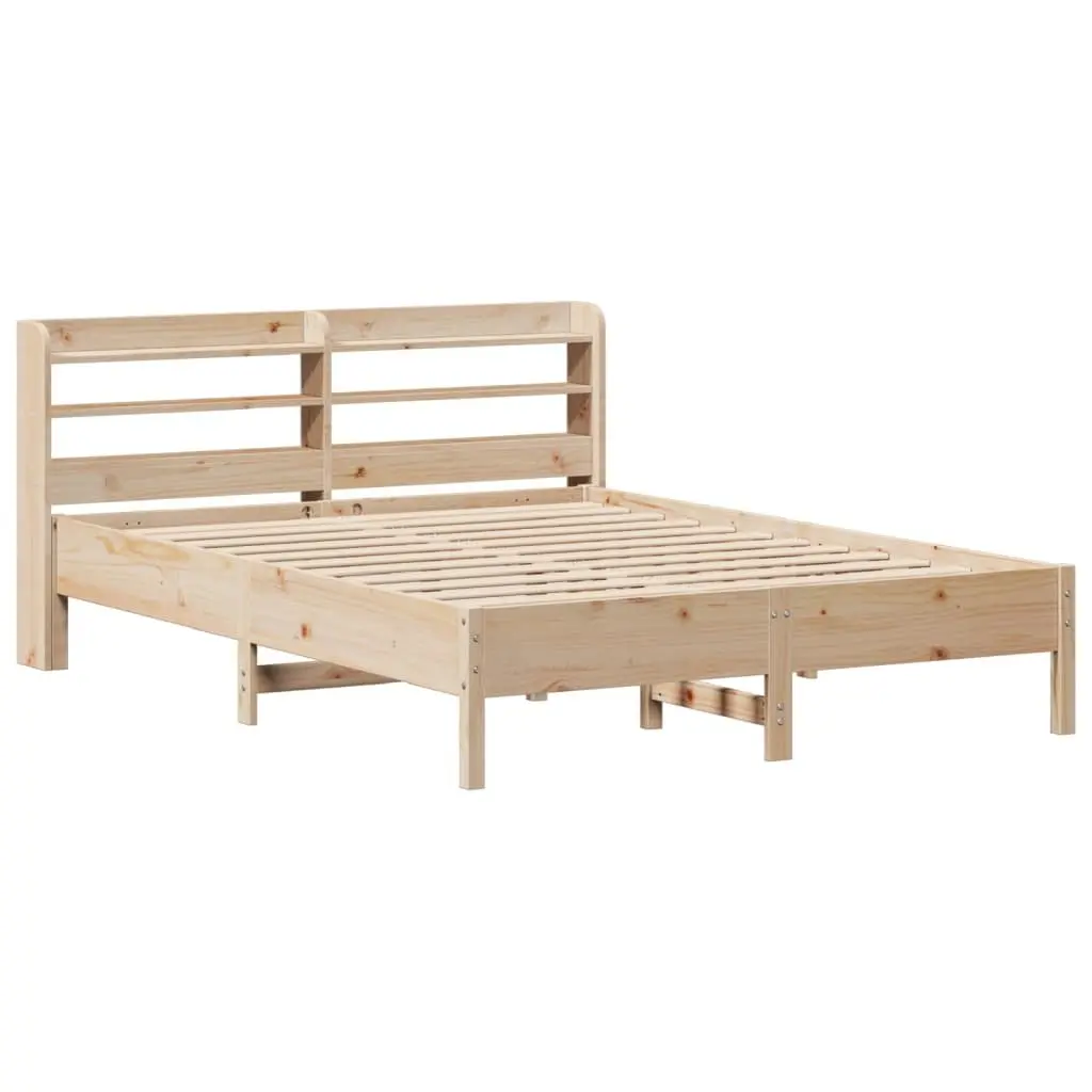 Bed Frame 150x200cm Solid Wood Pine Slatted Base Headboard Storage Shelves