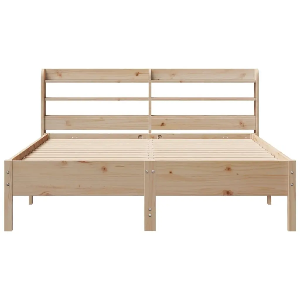 Bed Frame 150x200cm Solid Wood Pine Slatted Base Headboard Storage Shelves