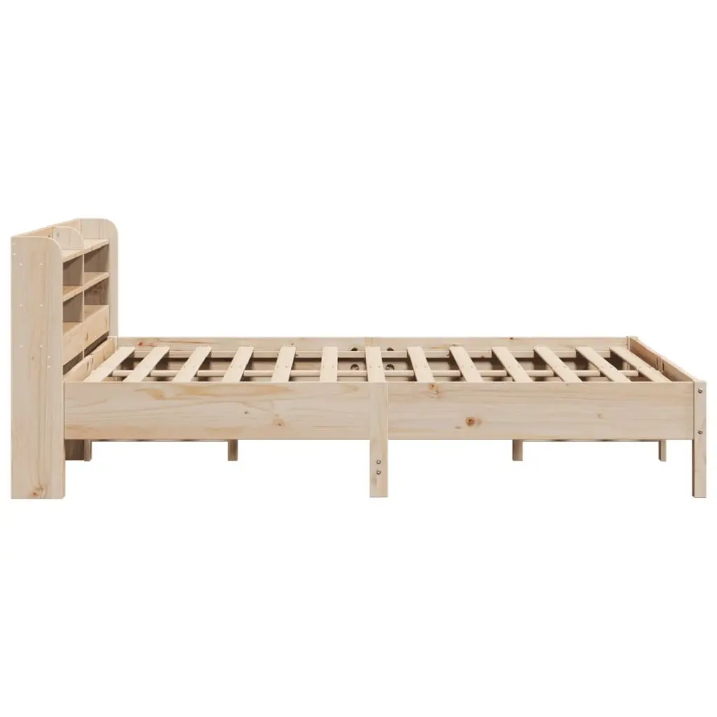 Bed Frame 150x200cm Solid Wood Pine Slatted Base Headboard Storage Shelves