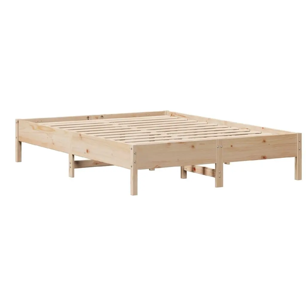 Solid Wood Pine Bed Frame Brown 135x190cm Slatted Base Headboard Storage Shelves
