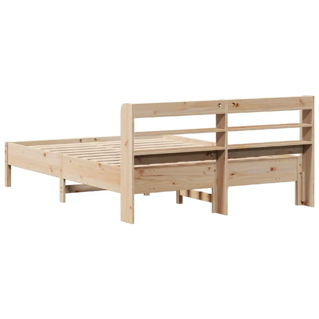 Solid Wood Pine Bed Frame Brown 135x190cm Slatted Base Headboard Storage Shelves