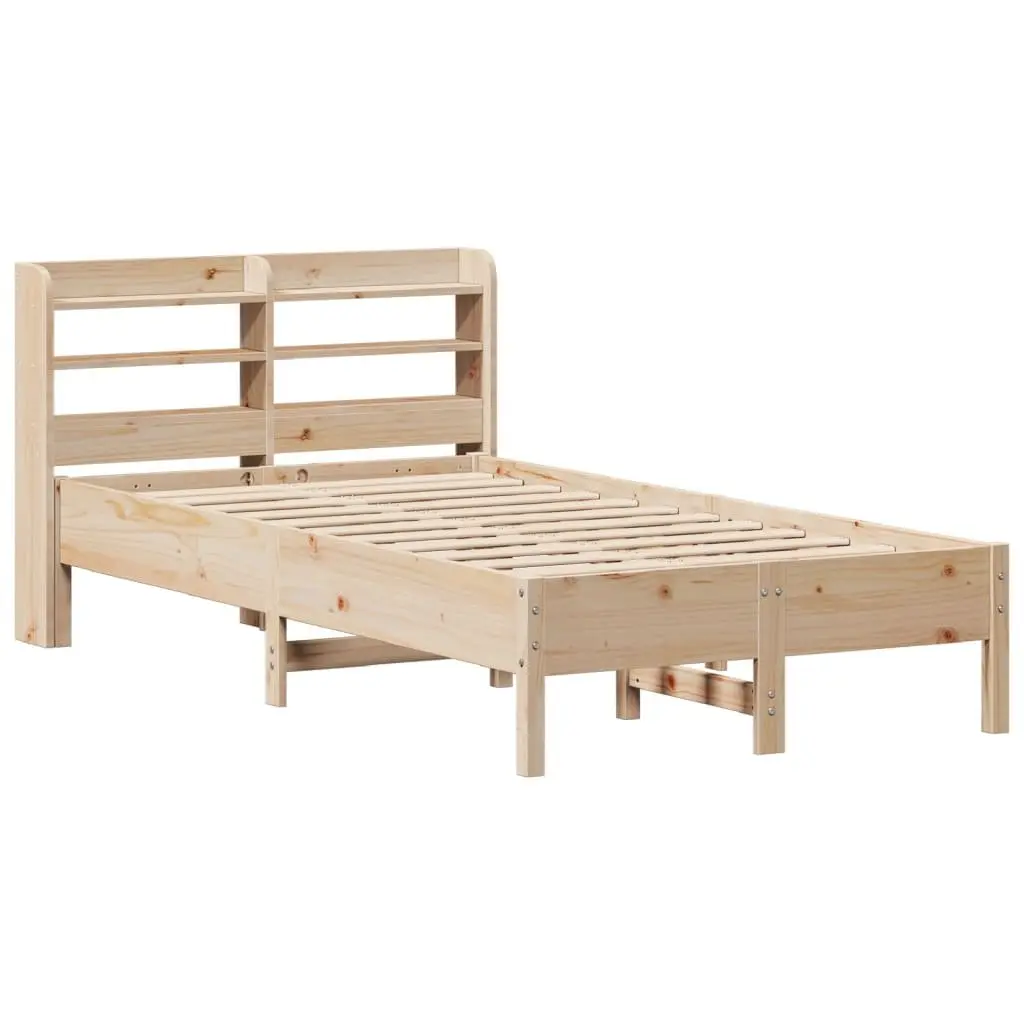 Solid Wood Pine Bed Frame 90x190 cm Slatted Base Headboard Storage Shelves