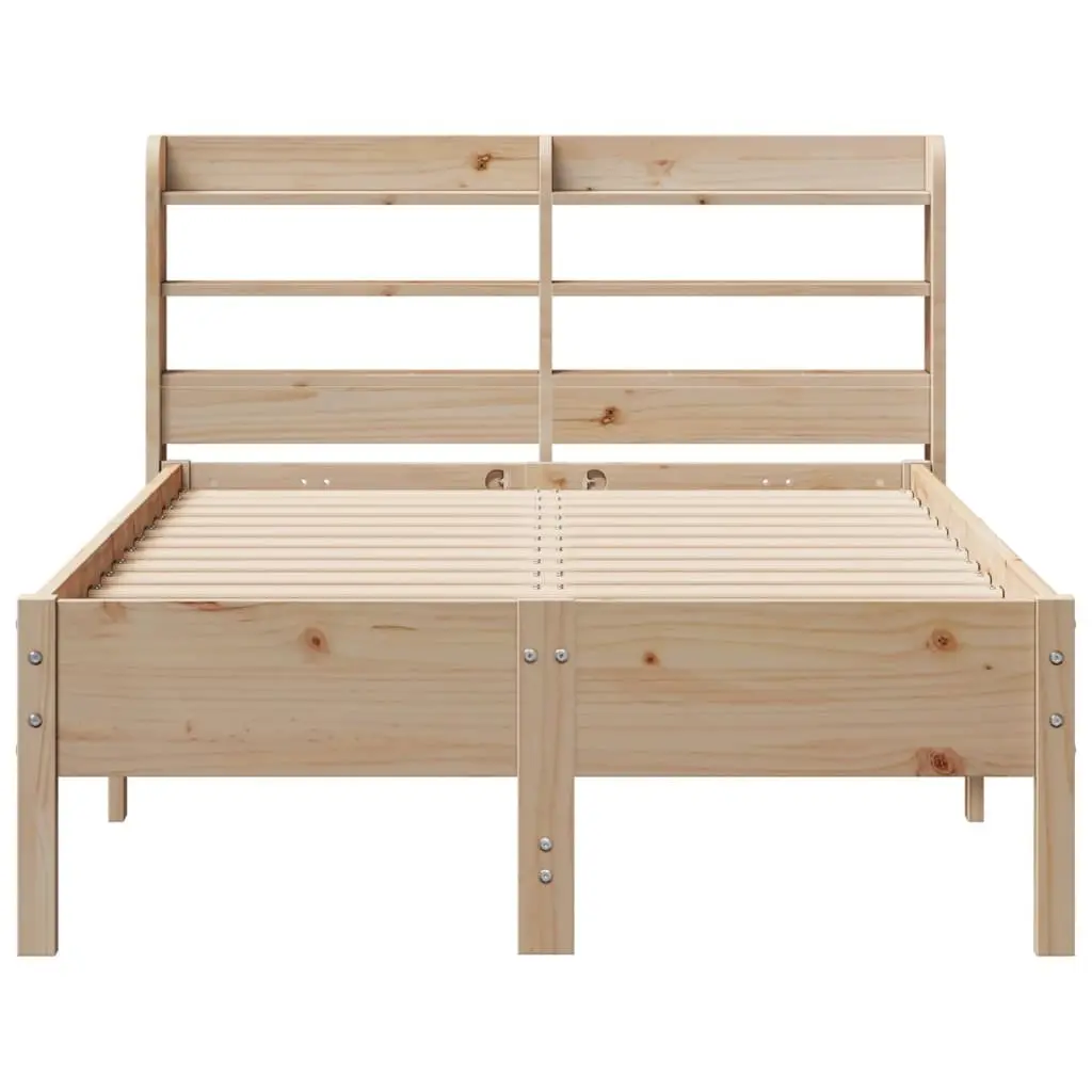 Solid Wood Pine Bed Frame 90x190 cm Slatted Base Headboard Storage Shelves