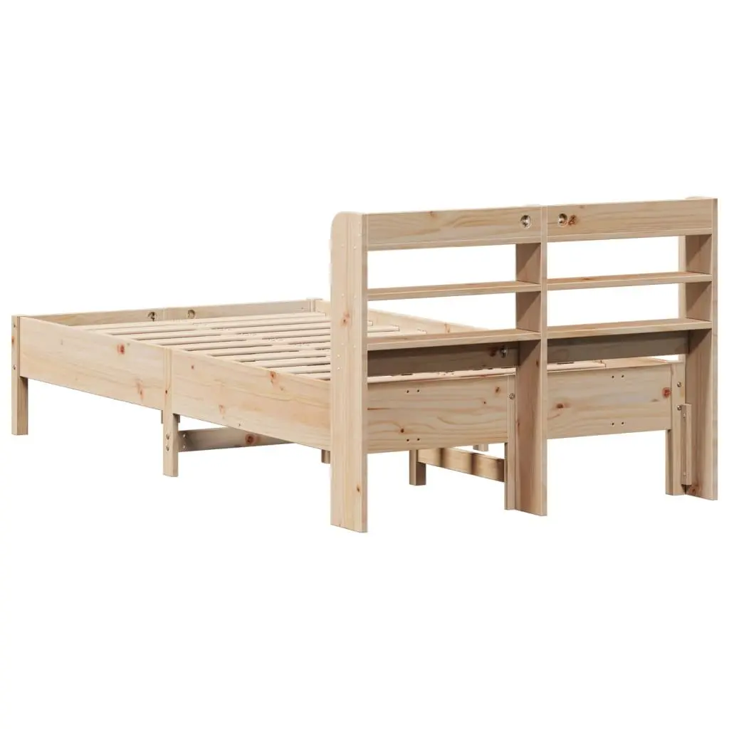 Solid Wood Pine Bed Frame 90x190 cm Slatted Base Headboard Storage Shelves